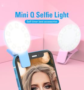 Coloful Mini Q Selfie Ring Light Portable Flash LED Clip USB Téléphone mobile pour la théâtre de nuit Remplir Lumière pour iPhone Samsung7636531