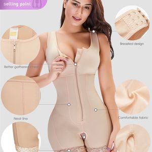 Colombiaanse Tummy Control Afslanken Dames Naadloze Gordel Rits Full Body Shaper Grote maten bodysuit Postoperatief Firm Shapewear 220307