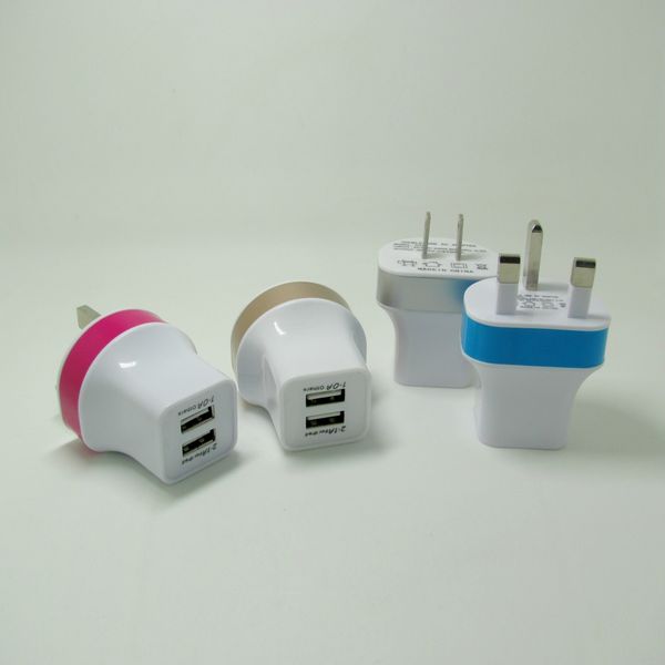 Color 2A Dual USB 2 puertos Reino Unido Enchufe de 3 pines Cargador de pared Adaptador de alimentación de CA de viaje para Iphone 5 5S 6S 6 SE Samsung Galaxy S7 S6 HTC Teléfono móvil