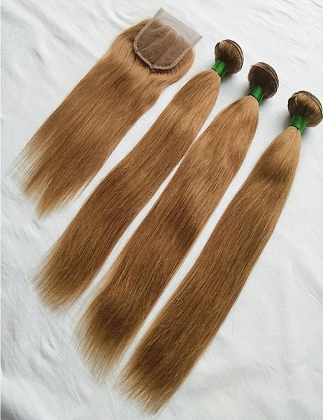 Color 30 Cabello lacio peruano 3 paquetes con cierre Nueva llegada Paquetes de tejido de cabello humano Remy rubio miel peruano con encaje 5215750