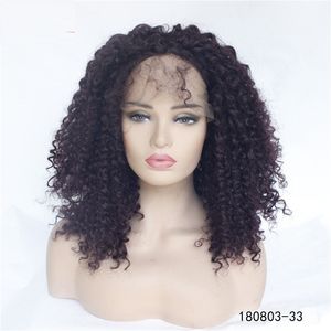 Couleur 33 # Kinky Curly synthétique Lacefront perruque 14 ~ 26 pouces Pelucas Simulation cheveux humains Lace Front perruques 180803-33