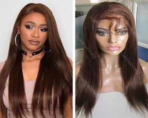 Couleur 4 Human Hair Wig Silk raide vierge brésilien Brésilien Moyen Brun Full Lace Wig 9119529