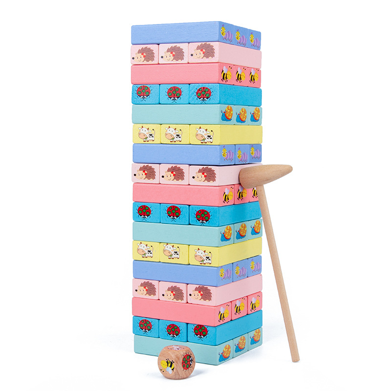 Colore 51 pezzi animali grandi blocchi di legno alto bloccano educazione precoce Bambini Attività educativa giocattolo con martello
