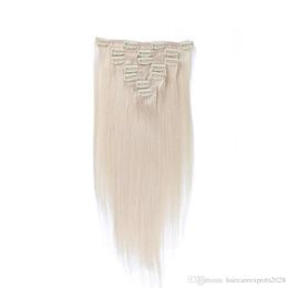 clip de color 60 en extensiones de cabello humano clip de cabello humano rubio en extensiones 7pcs 120g clip de cabello humano remy rubio platino in250I