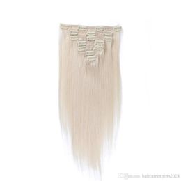 couleur 60 clip dans les extensions de cheveux humains blond clip de cheveux humains dans les extensions 7pcs 120g platine blonde remy clip de cheveux humains in271K