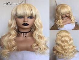 Couleur 613 Blonde Bangs Perruques Brésiliennes Vague de Corps 100 Vrais Cheveux Humains Perruques Malaisienne Péruvienne Vierge Pleine Machine Fabriquée Capless Wigs5720248