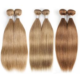 Couleur # 8 # 27 # 30 Honey Blonde Medium Brown Extension de cheveux humains brésiliens 4pcs / lot pré-coloré weave2232