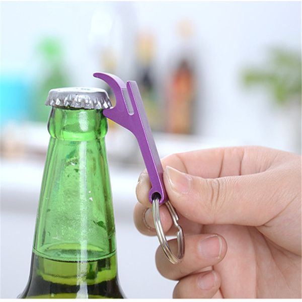 Couleur Aluminium Portable Ouvre-boîte en métal en alliage Keychain Porte-clés anneau avec ouvre-bouteille de bière personnalisée Société cadeau promotionnel