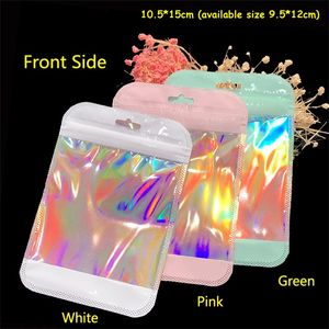 Kleur Gealuminiseerd Ziplock Bag Pouch One Side Clear Holografische Mini Folie Laser Rits Sieraden Verpakking Gift Bag MJ0599