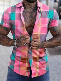 Bloc de couleur Plaid / plaid chemise pour hommes décontractés colorés pour le week-end de sortie quotidienne