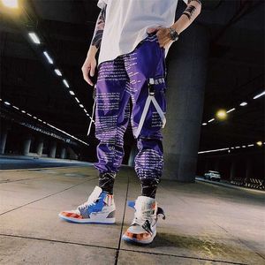 Kleurenblok Pocket Patchwork Cargo Joggers Mannen Graffiti Hip Hop Brief Print Harem Broek Heren Casual Dance Broek Sweatpants 210930