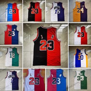 Basketbalshirts met kleurenblokken 30 Stephen 12 Ja Curry Morant 15 Vince 1 Tracy 33 Bird Carter McGrady Jersey Heren Groen Zwart Wit Heren S-XXXL