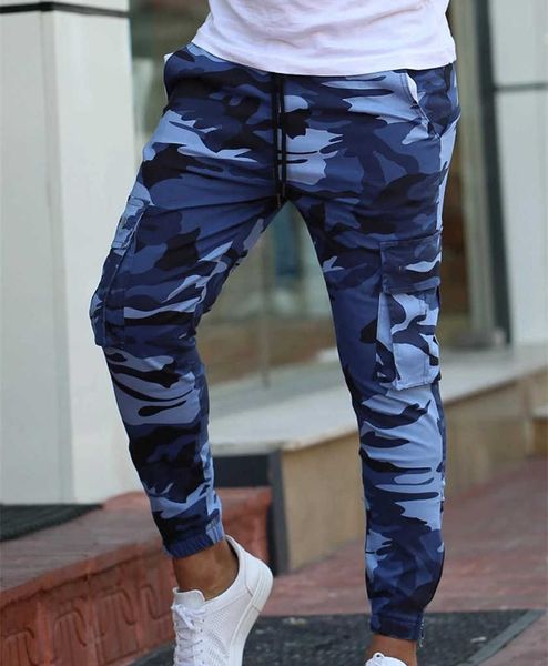 Color Camo camuflaje Cargo pantalones 2019 hombres mujeres Casual Streetwear bolsillos Jogger azul táctico pantalones de chándal Hip Hop pantalón P0811