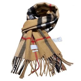 Couleur Cachemire Tricot Écharpe Ensemble Hommes Femmes Hiver Laine Créateur De Mode Cachemire Châle Anneau Plaid Check Coton Carré Foulard Double Face Marron avec Boîte