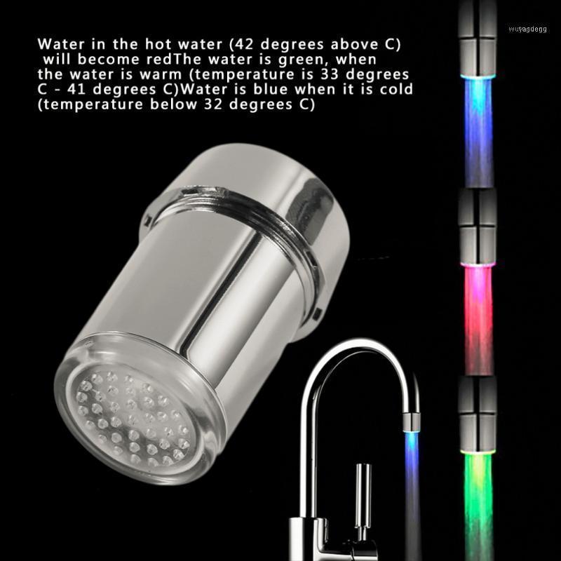 Renk Değişimi LED Işık Musluk Duş Suyu Dokunun Sıcaklık Sensörü Converter1 ile Sol Vida Glow