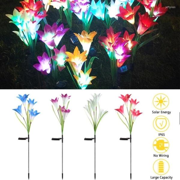 Changement de couleur extérieur LED lumière solaire rvb lys jardin fleur décorative alimenté cour pelouse chemin lampe de mariage