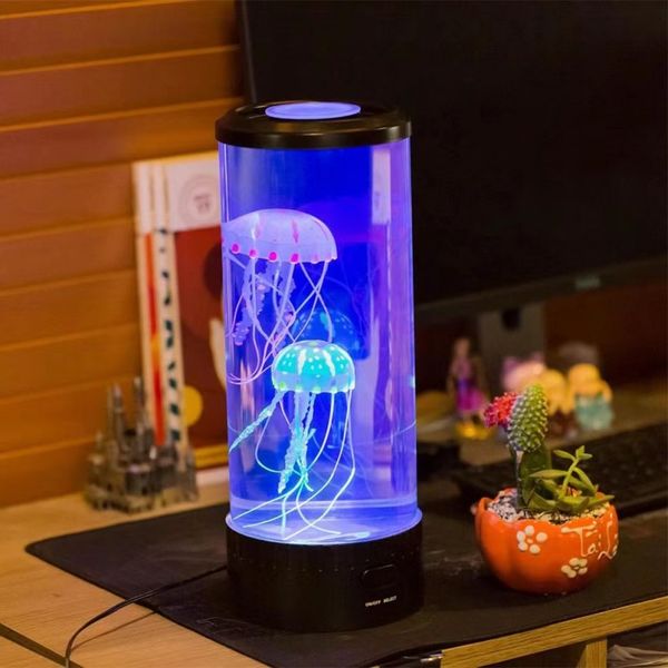 LED à couleur changeante méduse lampe à lave Mini Aquarium Simulation méduse lampe décorative USB acrylique veilleuse cadeau pour les enfants