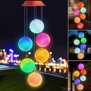 Changement de couleur énergie solaire carillon éolien boule de cristal LED suspendu Spinner lampe étanche carillon extérieur lumière fête décoration 3040