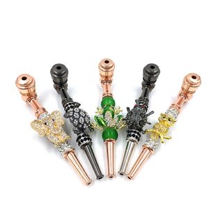 Pipas para fumar de Metal con animales de diamantes de colores, pipa de tabaco para hierba seca, malla con tapa, estilo Rana, Mariposa, Araña, Tortuga