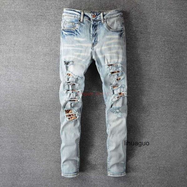 Couleur es amari Denim amirl Marque High amirlies Jeans am Pants amis 810 Fashion imiri New amiiri Street Light Designer Leopard Clothing Pattern Patch Jeans déchirés M 980O