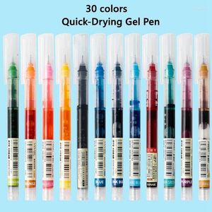 Ensemble de stylos Gel couleur Fastdry, 0.5mm, noir, bleu, pour école et bureau, liquide droit, stylos à bille roulante, papeterie Kawaii