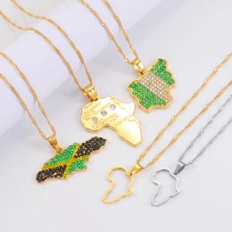 Bandera de color Nigeria Jamaica con diamantes de imitación Mapas de África Collares pendientes de oro amarillo de 14 k Joyería étnica