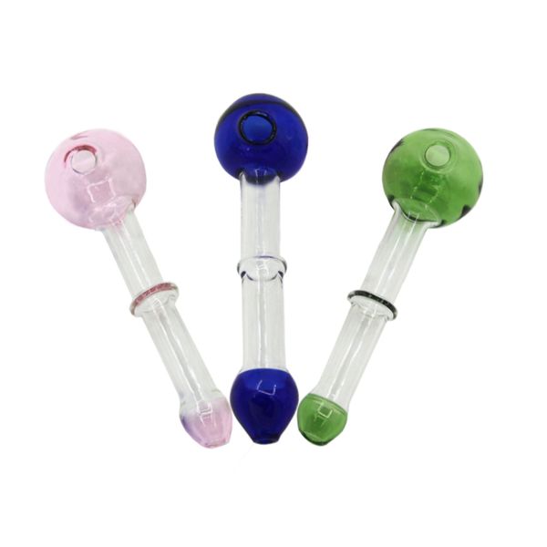 Quemadores de aceite de vidrio de color Pipas para fumar con tazones de bolas de burbujeo de tubería de mano recta
