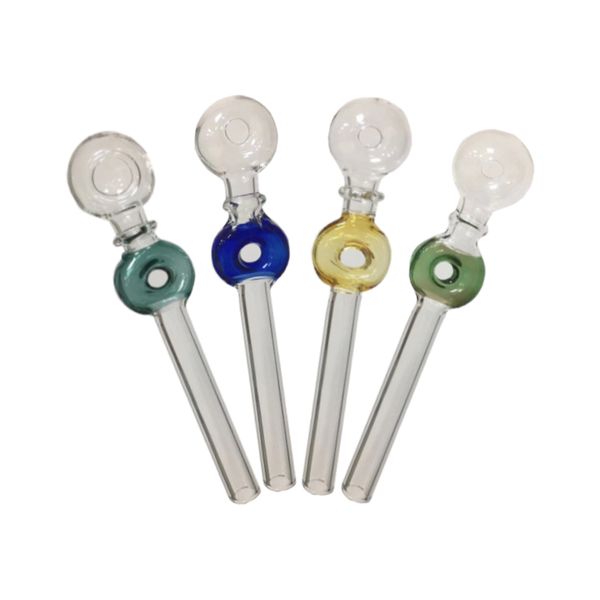 Quemadores de aceite de vidrio de color Pipas para fumar con cámara de filtro circular Tubo de mano recto Bola de pelele Tazones de 30 mm