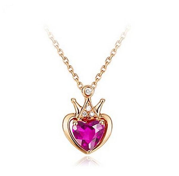 Collier couleur or couronne tourmaline rouge, chaîne de clavicule en forme de cœur, pendentif en diamant pour dames, WY1032