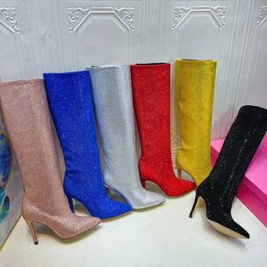 Kleur hakken teen laarzen gericht over over-knie solide voor vrouwelijke ontwerper echte lederen feestschoenen vrouw 474