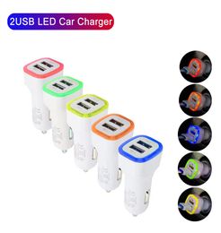 Lumière de couleur Led chargeur de voiture double USB voiture véhicule adaptateur secteur Portable 5V 1A