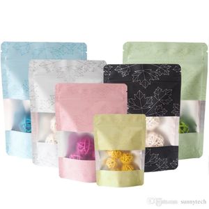 Kleur esdoorn blad aluminium folie tas graan snack voedsel chocolade koffieboon verpakking zakken met transparant venster LX01395
