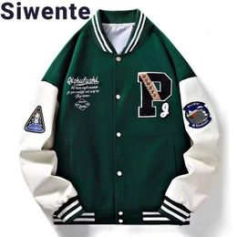Veste à col montant rayé pour hommes, couleur assortie, lettre P, manteau de Baseball tendance, brassard rétro personnalisé pour hommes, 240124