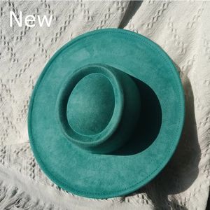 Couleur Nubuck Leather Fedora Chapeau pour femmes hommes plats supérieur en laine d'automne largeur luxe de luxe Sombrero Mujer 240402