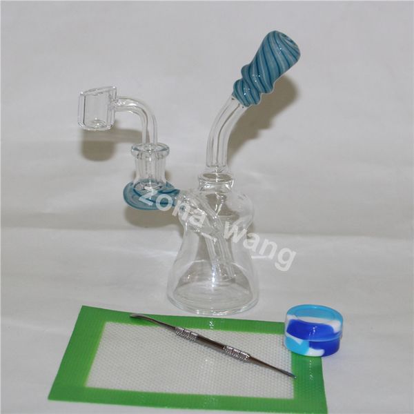 Hookahs Color Recycler Dab Rig Glass Bong Oil Rigs Tubería de agua con tazón Hookah Pipes Dabber Tool Almohadilla de cera de silicona