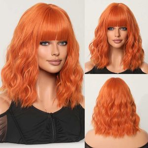 Color Orange Ginger Wig Short Wavy Bob Pixie Cut Full Hine ne fait pas de perruques de cheveux humains en dentelle avec une frange pour les femmes noires S0826 BRÉSILIEN