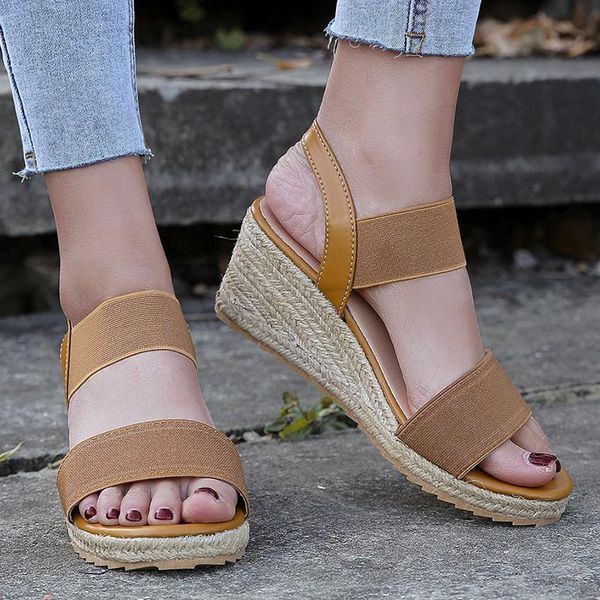 Sandalias de plataforma de color Paja Mujer Cuña Verano Multi Casual Zapatos de playa Sandalias Mujersandals 810