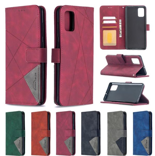 Color PU Cuero Diamond Grid Empalme Flip Stand Fundas para teléfono Cubierta magnética para Samsung A02 / M02 A32 A42 A52 A72 5G A21 A31 A41 A51 A71 4G A20 A30 A40 A50 A70