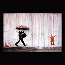 Color lluvia Banksy decoración de pared arte lienzo pintura caligrafía cartel impresión imagen decorativa sala de estar decoración del hogar 221w