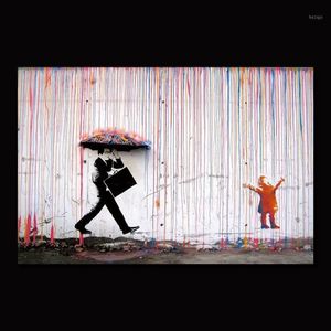 Banksy – décor mural couleur pluie, toile d'art, peinture, affiche de calligraphie, image imprimée, décoration de salon, maison, 1271g