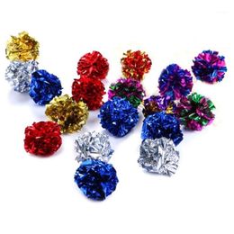 Color al azar Multicolor Mylar bola arrugada juguetes para gatos anillo de papel juguete para gato anillo de sonido interactivo papel gatito jugando Balls1198l