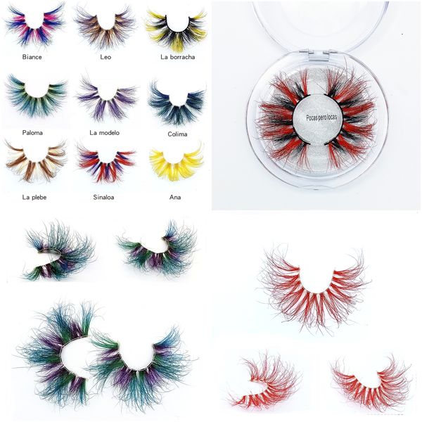 Color Real Mink Lashes 25MM Dramático Pestañas largas Venta al por mayor 23 Estilos Cosméticos Falso Color Pestañas Fiesta Cosplay Maquillaje de Halloween Tira Extensión de pestañas