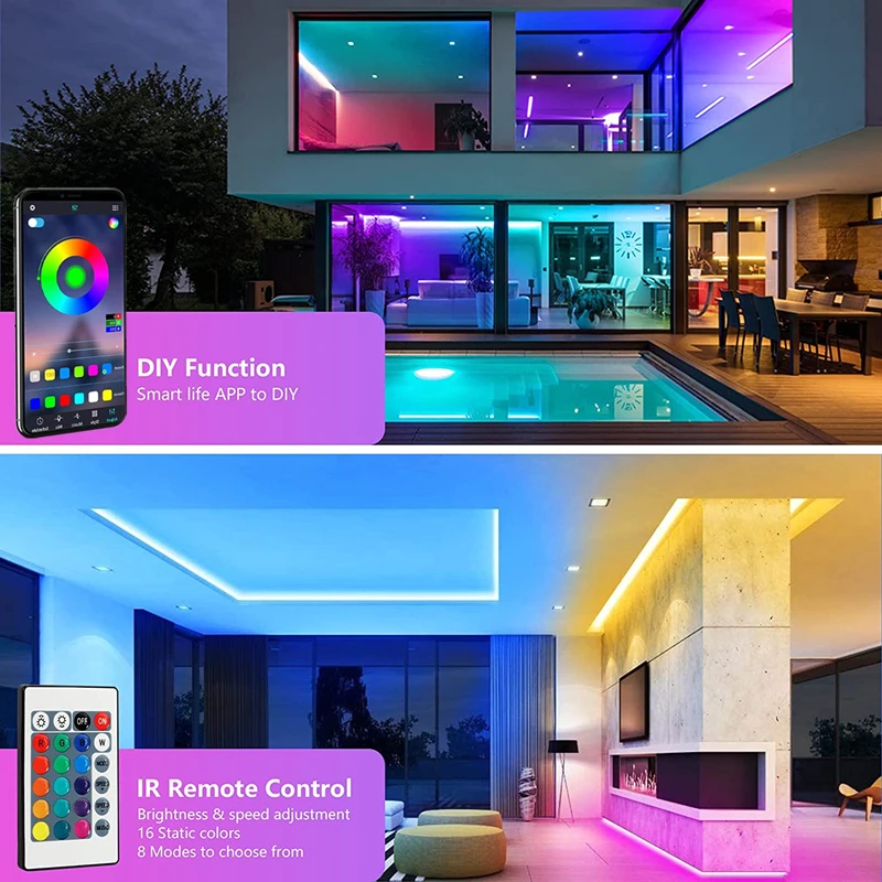 Цвет RGB 5050 Светодиодная полоска Bluetooth Decor для комнаты светодиод 10 м 15 м 20 м 30 м ПК ТВ -подсветка неоновое светодиодное освещение D2.0