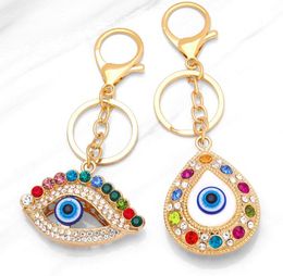 Kleur Rhinestone Evil Eye Key Rings Keychain Turkse Blue Eyes Charm Bag Pendant Keyringhouder