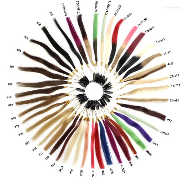 Anillo/rueda/gráfico de color con 43 muestras de extensiones de cabello humano y anillos de muestras de tabla de teñido de salón