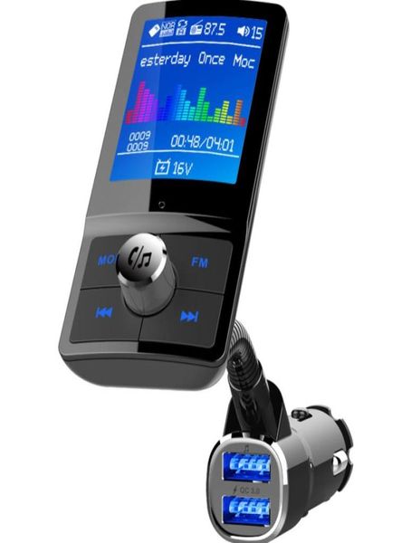 Pantalla a Color Transmisor FM Coche MP3 Inalámbrico Bluetooth Manos libres Car Kit o Modulador AUX con QC3.0 Dual USB Charge1378198