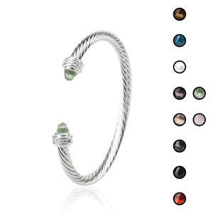 Couleur Sier Bracelet Manchette Collier Torsadé Plaqué Or Blanc Designer Noir Onyx Zircone Bracelet Pour Femmes Bijoux 5Mm 1