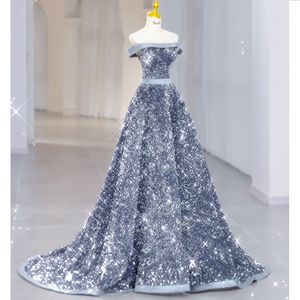 Couleur couleur gris gris mère de la mariée robes étincelante une ligne brillante longtemps sur l'épaule sexy geutole formelle du soir de soirée de mariage invités robe plus taille même f même f