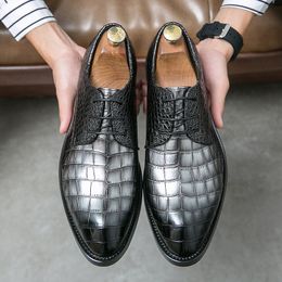Couleur Solid Derby Fashion Chaussures Men Crocodile Modèle PU POINT POINDE WAL TIGU