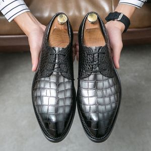 Kleur Solid Derby Fashion Shoes Men Crocodile Patroon PU PUTENDE TOE WING TIP VANG BEDRIJFSCASUAL Wedding Everytelly Versatile 54